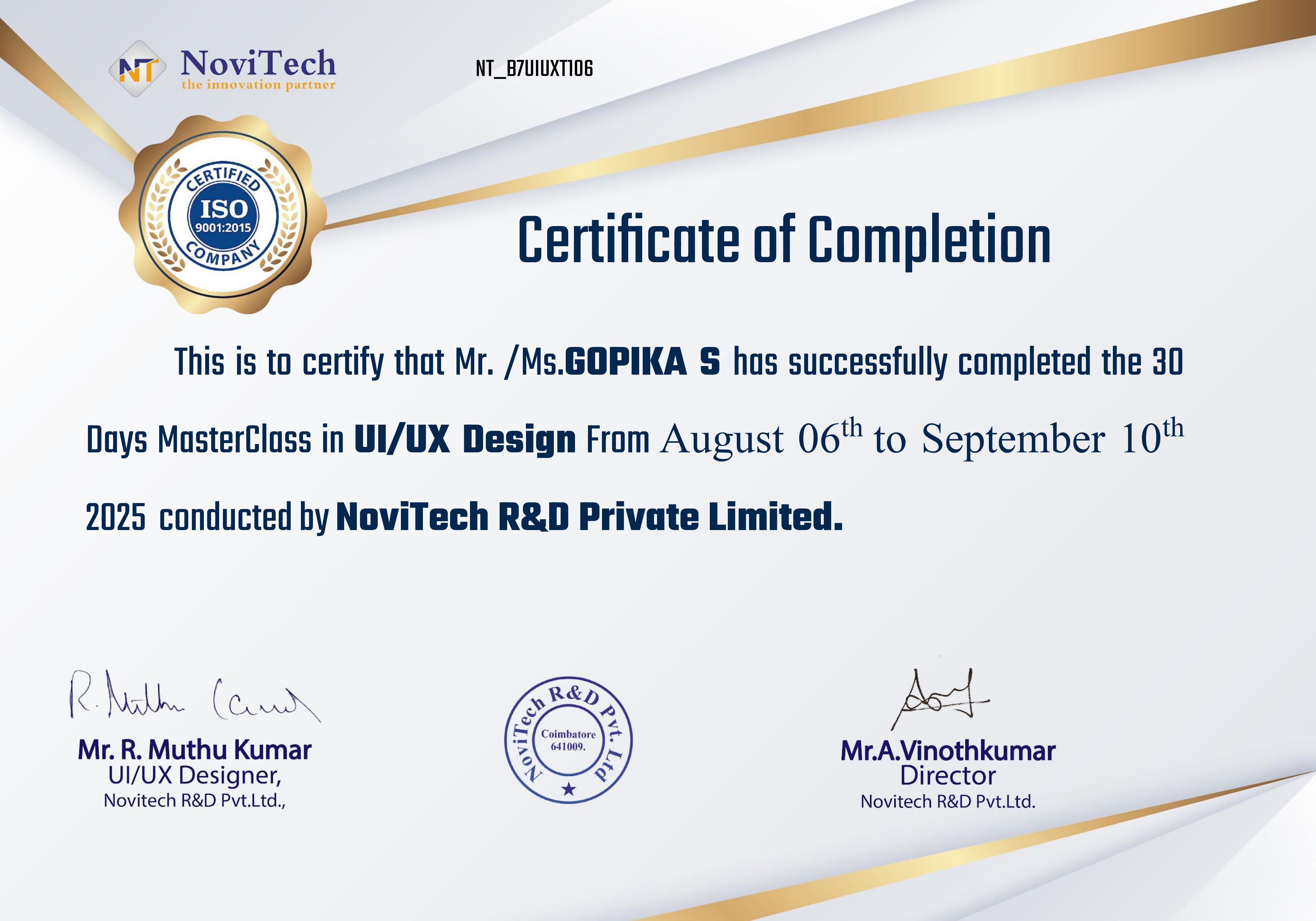 UI/UX Design Professional Certificate from NoviTech